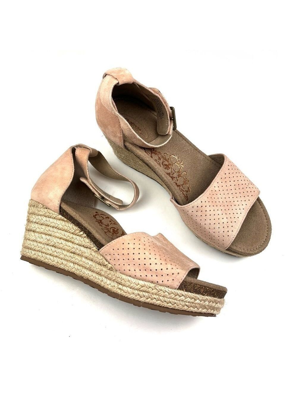 Aetrex Blush Pink Espadrille Wedge Sandals
